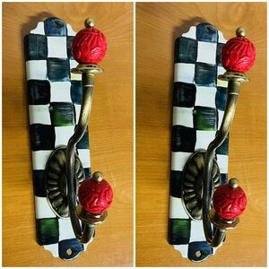 TWO Mackenzie-Childs Courtly Check Double Wall Hooks